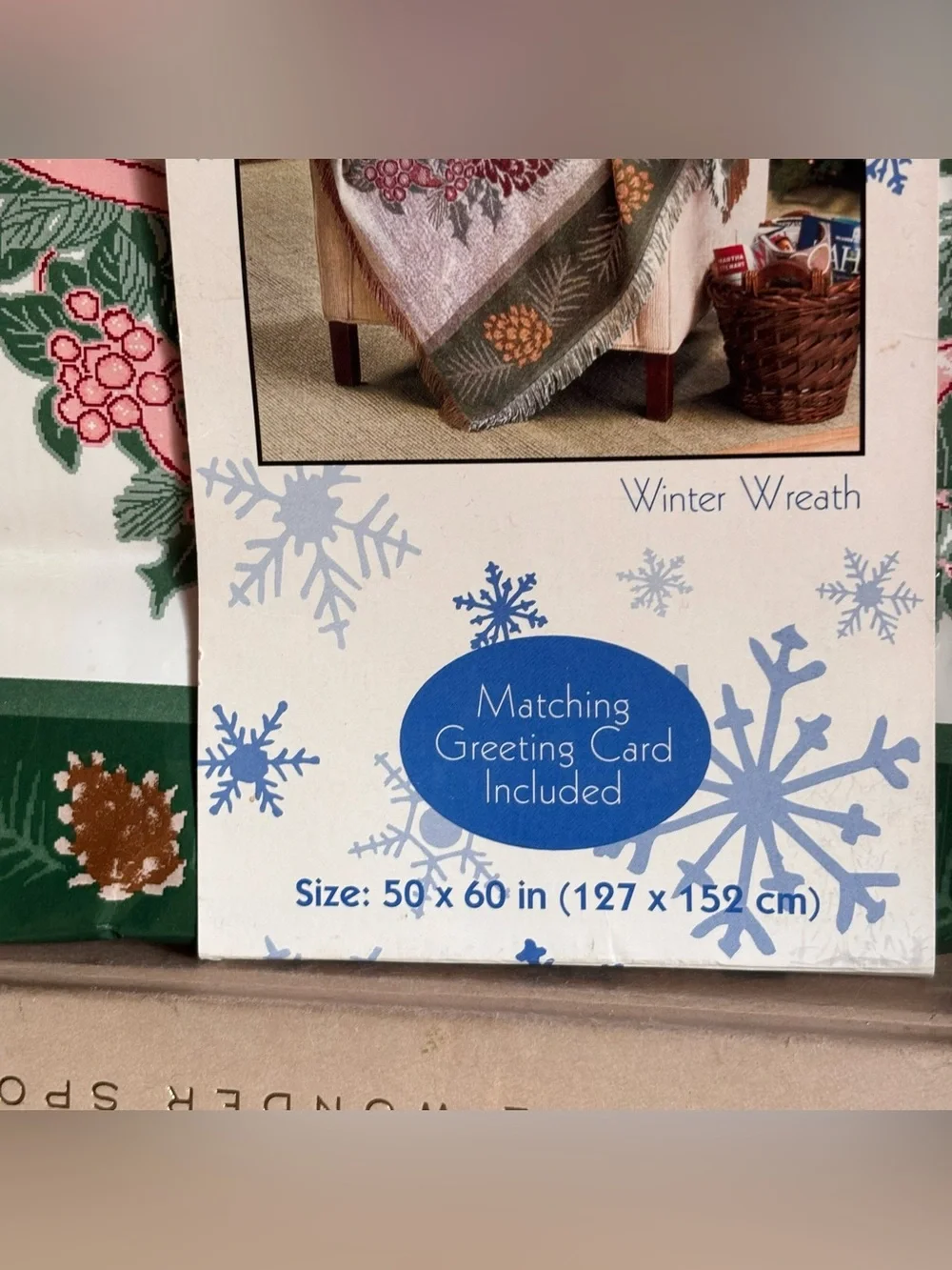 Vintage Holiday Throw Blanket - White, Green, Red